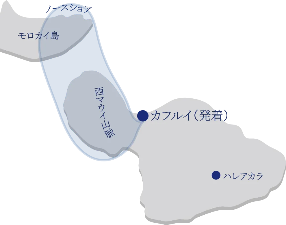 ウォーターフォールズ・オブ・ウエスト・マウイ&モロカイ飛行範囲地図